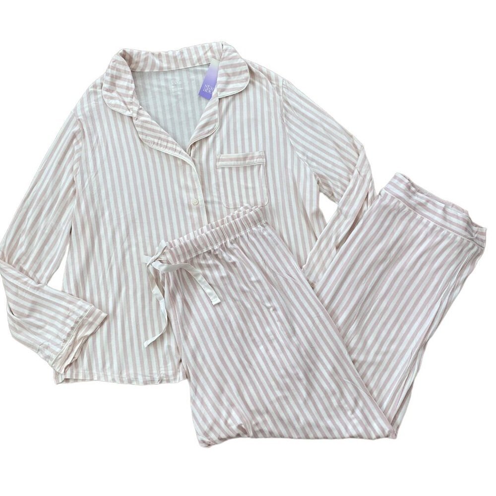 Stars Above Womens Pink & Cream Striped Top and Pants Pajama Set 1X, 2X, 3X